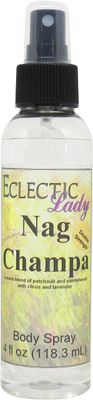 Eclectic Lady Nag Champa Body Spray, Double Strength, 4 ounces, Body Mist for Women with Clean, Light &amp; Gentle Fragrance, Cologne with Soft, Subtle Aroma For Daily Use