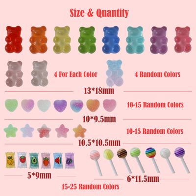 ZUMILLMN Gummy Bear Nail Charms, 100PCS Flatback Resin 3D Bear Charms, Glowing in The Dark Nail Decorations, Neon Fake Candy, Kawaii Nails Charms, Ornaments for Slime DIY Craft(Set2)