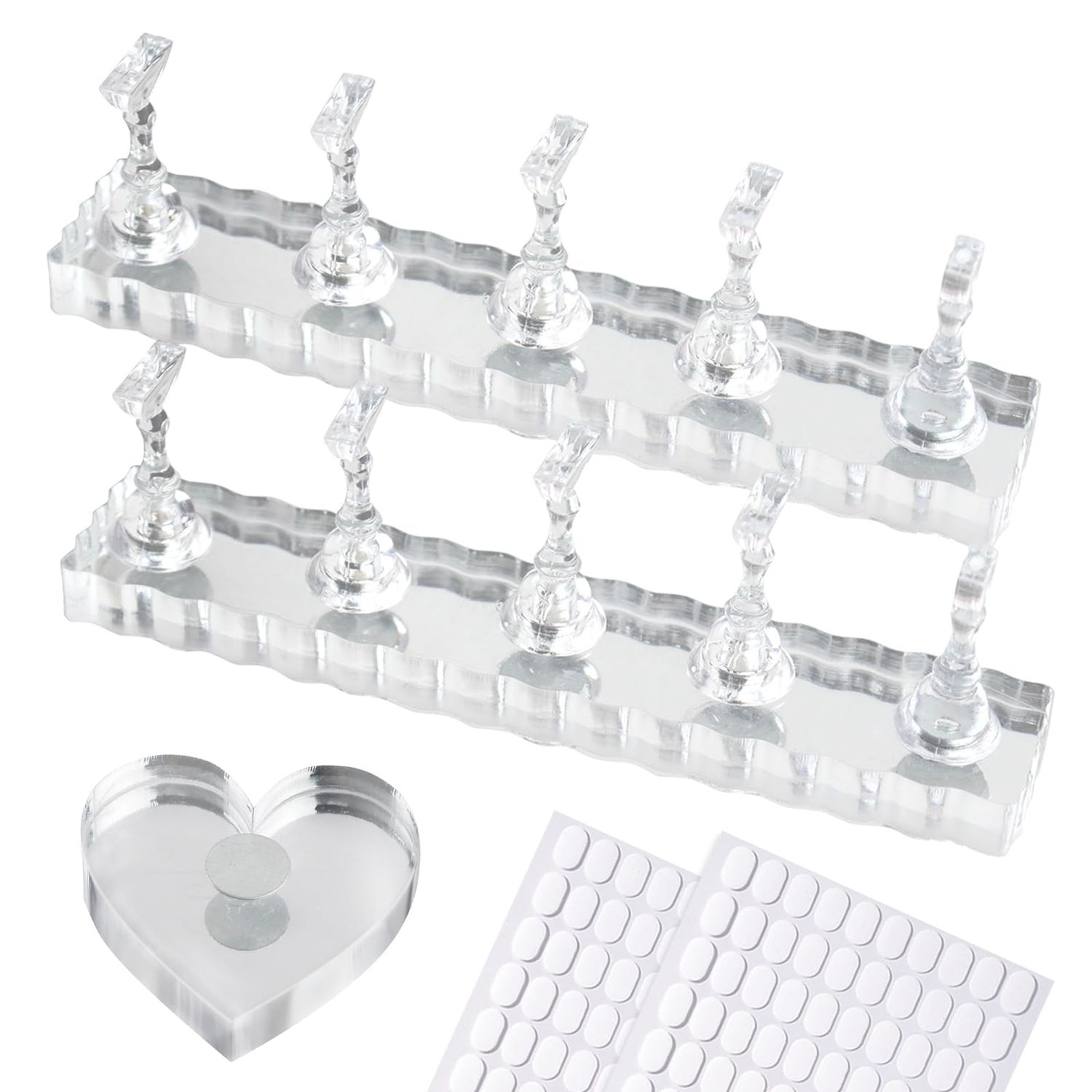 ESUOHYM Nail Stand For Press On Acrylic Strong Magnetic Nail Holder Kit For Painting Nails Tip Arts Display With 200PCS Double-Sided Tape And 1 Heart Shaped Acrylic Magnetic Presson Stand