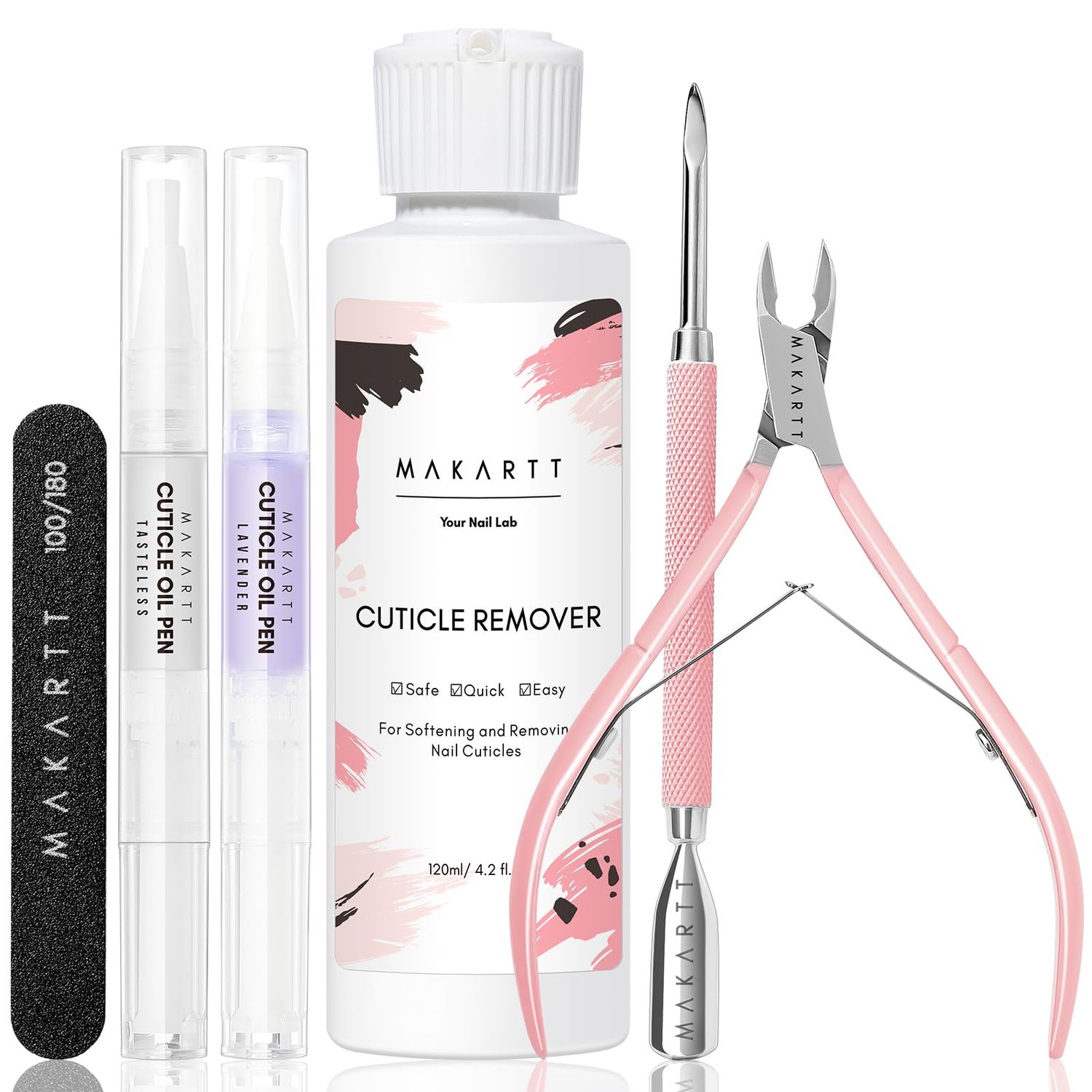 Makartt Cuticle Remover Kit, Nail Care Kit with Cuticle Oil Pen, Cuticle Trimmer, Nail File &amp; 120ml Cuticle Remover Liquid, Nail Manicure Kit for Cuticle Softener &amp; Moisturize