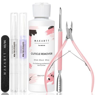 Makartt Cuticle Remover Kit, Nail Care Kit with Cuticle Oil Pen, Cuticle Trimmer, Nail File &amp; 120ml Cuticle Remover Liquid, Nail Manicure Kit for Cuticle Softener &amp; Moisturize