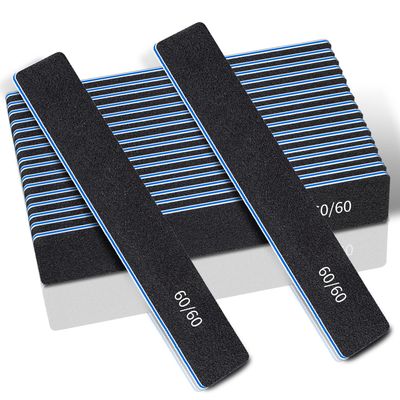 12 Pcs Professional Nail Files, 60/60 Grit Nail Files for Acrylic Nails Gel Nails, Double Sided Emery Board for Nails, Reusable &amp; Washable Coarse Nail File for Home and Salon Use