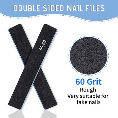 12 Pcs Professional Nail Files, 60/60 Grit Nail Files for Acrylic Nails Gel Nails, Double Sided Emery Board for Nails, Reusable &amp; Washable Coarse Nail File for Home and Salon Use