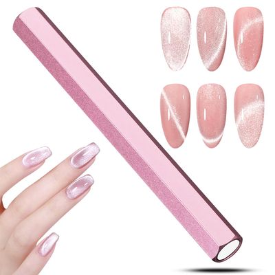C12rtive Cat Eye Nail Magnet,Professional Double-Ended Hexagon Strong Nail Magnet Stick for Cat Eye Gel Nail Polish,Suitable for Personal DIY, Nail Studio or Nail Salon(Pink)