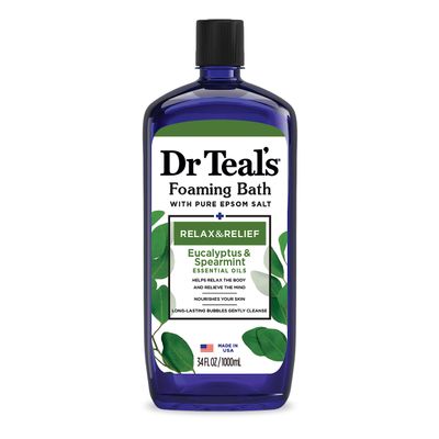 Dr Teals Foaming Bath with Pure Epsom Salt, Relax &amp; Relief with Eucalyptus &amp; Spearmint, 34 fl oz