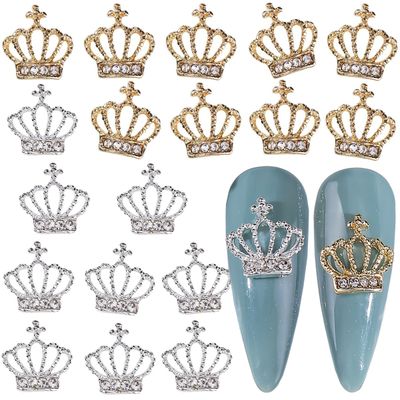 SONGJIE 20Pcs Alloy Crown Nail Charms, Out Shiny Gold Silver Crown Nail Rhinestones, 3D Nail Art Charms, Acrylic Nail Design Decorative Accessories, Crystal Nail Jewels, for Women DIY Nails Supplies
