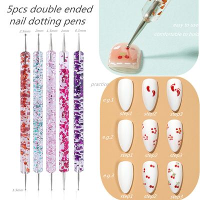 FULINJOY Nail Dotting Tools 10 Pcs Kit - 5 pcs Double-end Nail Dotting tools and 5 Pcs Nail Art Liner Painting Brushes