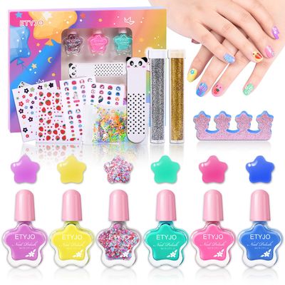 ETYJO Kids Nail Art Kit - Non-Toxic, Water-Based, Peel Off, Quick Dry Nail Polish Set for Girls, 6 Colors, Ages 3