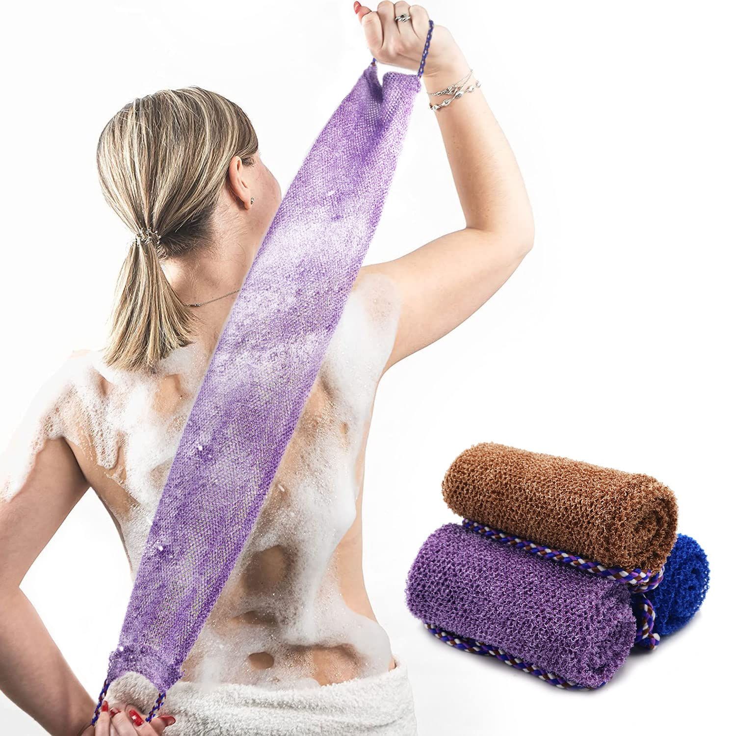 Dr.Pedi 3 Pieces African Net Sponge with Handles Long African Exfoliating Net Washcloth Bath Sponge Net Cloth Wash Net Body Back Scrubber for Shower Loofah