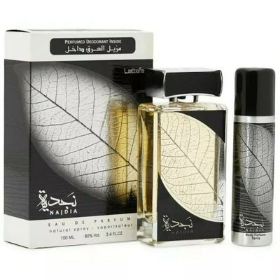 Lattafa Perfumes Najdia 2 Piece Set for Men (3.4 Ounce Eau de Parfum Spray 1.7 Ounce Deodorant Spray)
