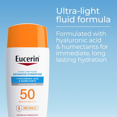 Eucerin Sun Advanced Hydration Ultra-Lightweight Face Sunscreen SPF 50, Daily Sunscreen for Face With Hyaluronic Acid and Humectants, Octinoxate and Oxybenzone Free, 1.7 Fl Oz Bottle