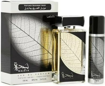 Lattafa Perfumes Najdia 2 Piece Set for Men (3.4 Ounce Eau de Parfum Spray 1.7 Ounce Deodorant Spray)