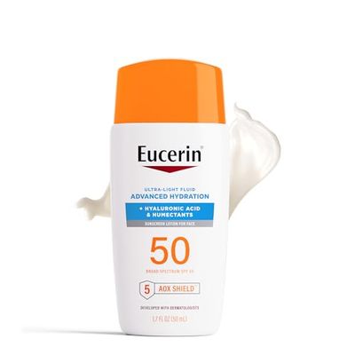 Eucerin Sun Advanced Hydration Ultra-Lightweight Face Sunscreen SPF 50, Daily Sunscreen for Face With Hyaluronic Acid and Humectants, Octinoxate and Oxybenzone Free, 1.7 Fl Oz Bottle