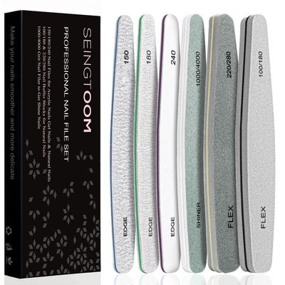 SEINGTOOM 6pcs Nail File Nail Buffers for Natural Nails, Emery Boards for Nails, Nail Buffer and Shine Kit Nail Filer, Nail Buffer Block 100/180 Grit Nail Files Fingernail Files