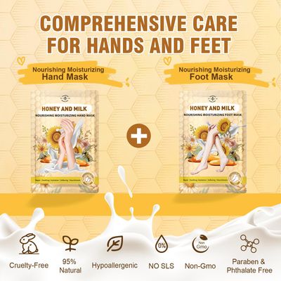 TEAWOO 18 Pairs Moisturizing Hand & Foot Masks with Honey, Milk, Vitamin E & Glycerin, Intensely Hydrating Foot Mask for Dry Cracked Feet, Moisturizing Socks for Cracked Heel Treatment