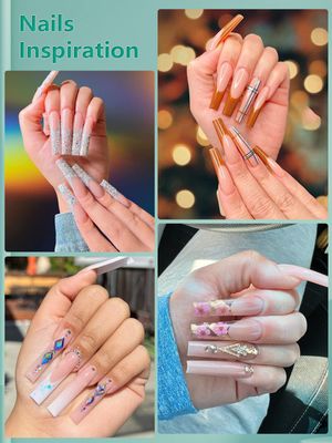 480PCS Extra Long NO C Curve Nail Tips XL, 2 Packs Natural and Clear Nail Tips for Acrylic Nails Professional Set, 12 Sizes Straight Tapered Square Press on False Nail Tips for Nail Art Salon Home DIY