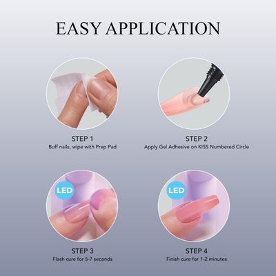 KISS Salon X-tend, Press-On Nails, Nail glue included, Nonsense, Light White, Short Size, Almond Shape, Includes 30 Nails, 5Ml Led Soft Gel Adhesive, 1 Manicure Stick, 1 New Mini File, New Prep Pad