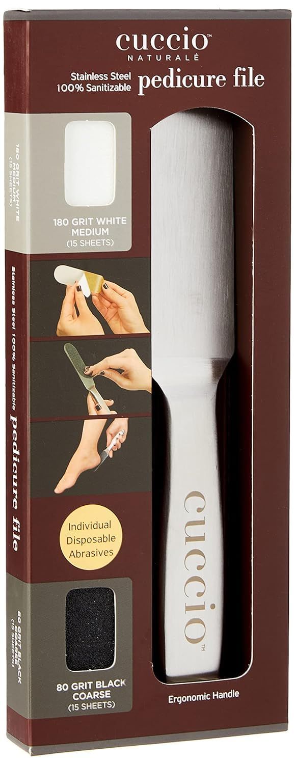 Cuccio Naturale Reusable Stainless Steel Pedicure File Kit with 30 Extra Refills - Professional Foot Care Tool for Smooth, Callus-Free Feet - Durable, Hygienic Design