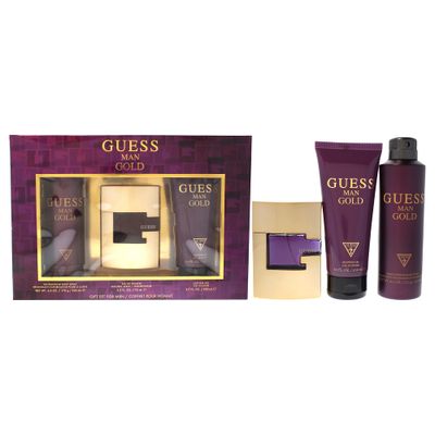 Guess Gold 3 Pc Gift Set 2.5oz EDT Spray, 6.0oz Deodorizing Body Spray, 6.7oz Shower Gel GIFTSET