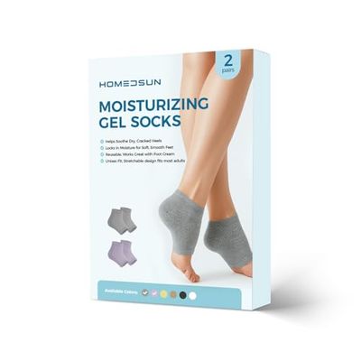 HOMEDSUN 2 Pairs Moisturizing Gel Toeless Socks for Dry Feet Cracked Heel Stick Repair Treatment Women Hydrating Foot Spa Moisture Softens Reusable Pedicure Sock