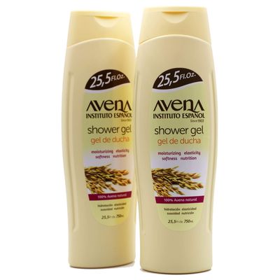 Avena Instituto Espaol Shower Gel, Moisturizing and Softeness, Elasticity and Nutrition, 100 Natural Oat, 2-Pack of 25.5 FL Oz each, 2 Bottles