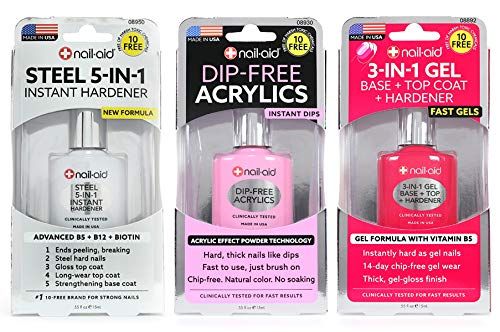Nail-Aid 3pk Of Steel Hardener Dip-free Acrylics 3-in-1 Gel Top Coat, French Sheer, N/A, 1.65 Fl Ounce