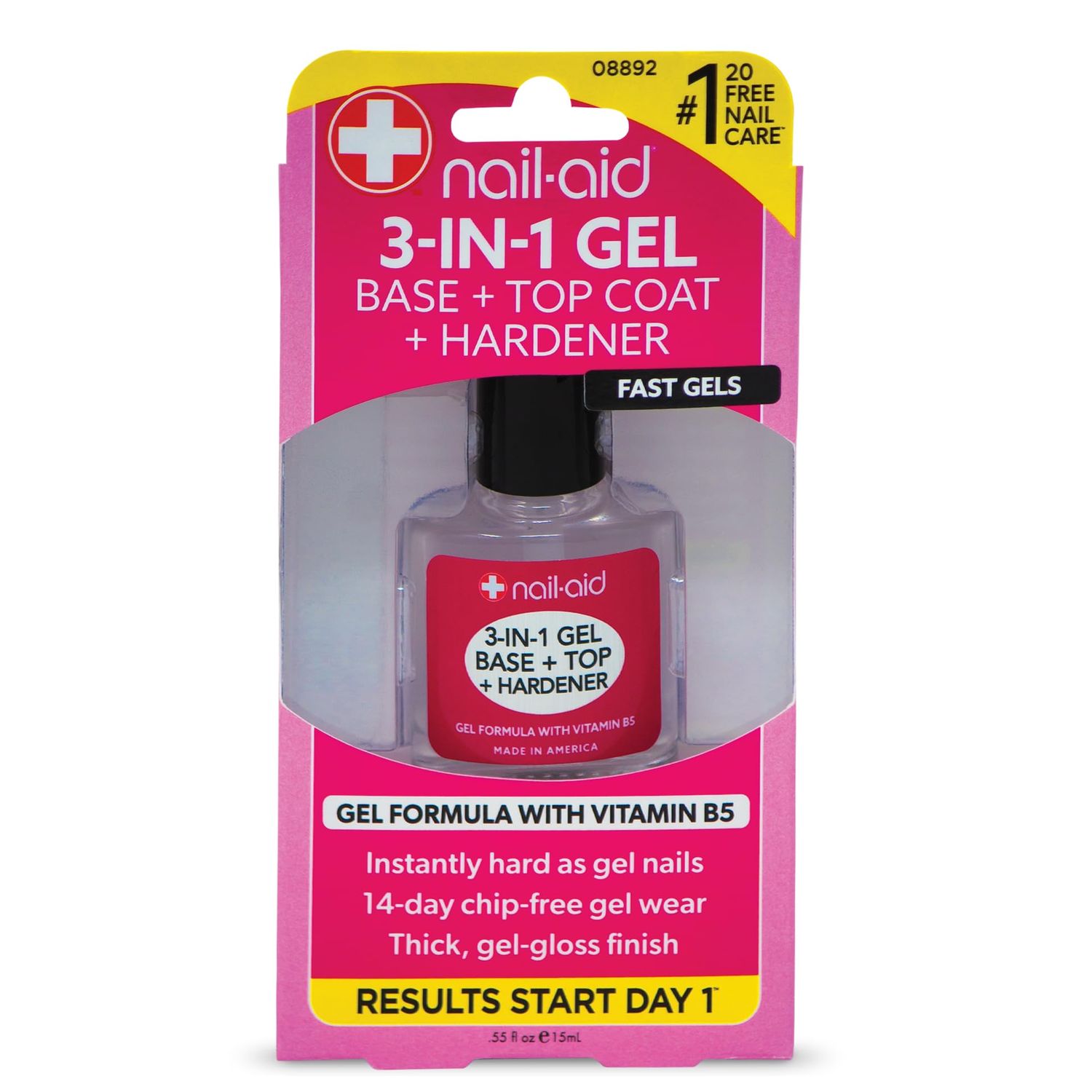 NAIL-AID 3-in-1 Gel Base Top Hardener, Clear, 0.55 Fluid Ounce