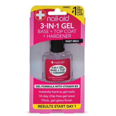 NAIL-AID 3-in-1 Gel Base Top Hardener, Clear, 0.55 Fluid Ounce