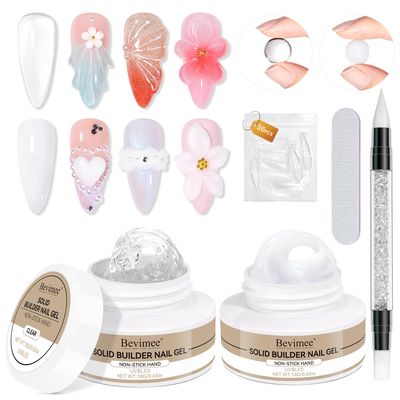 Bevimee Solid Builder Gel for Nails 2PCS, Sculpting Gel 3D Gel Nail Art Non-Stick Hand, Clear &amp; White, Hard Gel For Nail Modeling, Sculpture, Nail Extension UV/Led Manicure DIY At Home 18g
