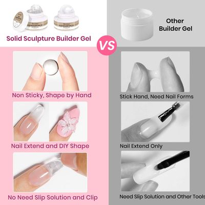 Bevimee Solid Builder Gel for Nails 2PCS, Sculpting Gel 3D Gel Nail Art Non-Stick Hand, Clear &amp; White, Hard Gel For Nail Modeling, Sculpture, Nail Extension UV/Led Manicure DIY At Home 18g