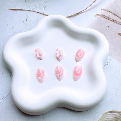 24 Pcs French Tip Press on Nails Short Almond Bow Fake Nails with Pearl Designs White French Tip False Nails Stick on Nails Reusable French Artificial Nails for Women Girl Nail Decoration Supplies