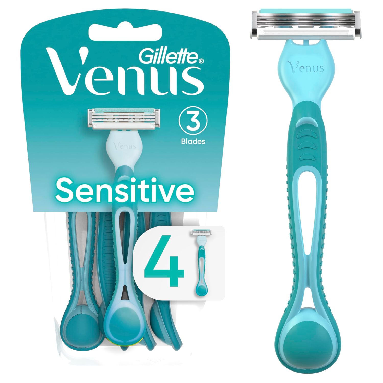 Gillette Venus Simply 3 Sensitive Womens Disposable Razors, Pack of 1 with 4 razors