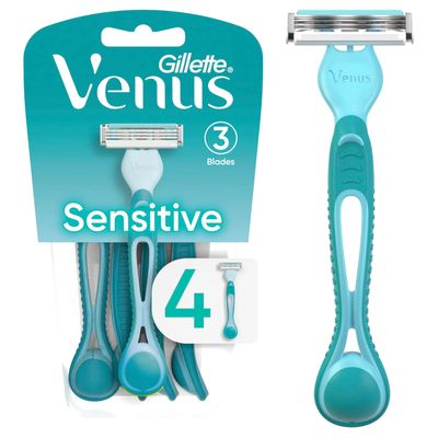 Gillette Venus Simply 3 Sensitive Womens Disposable Razors, Pack of 1 with 4 razors