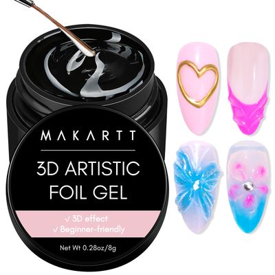 Makartt 3D Nail Gel: 8 ml Nail Foil Glue UV Nail Glue, Nail Charm Glue Transfer Gel for Nail Foil Sheets 3D Gel Nail Art with Chrome Nail Powder Salon DIY Use, UV LED Lamp Required