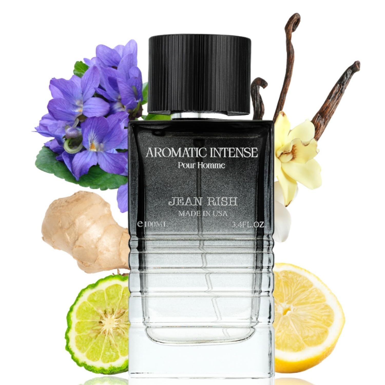 Jean Rish Aromatic Intense Perfume for Men, Eau de Toilette (3.4 Fl Oz / 100ml) with Ginger, Violet Leaf &amp; Tonka Bean Notes - Long Lasting and Luxury Fragrance