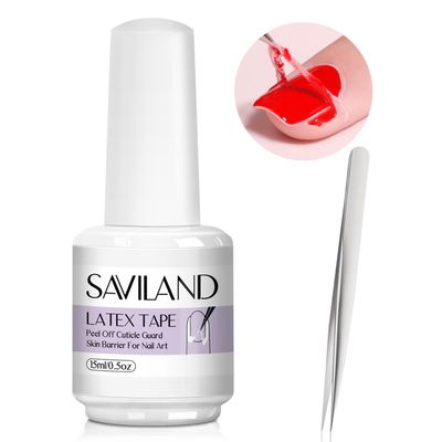 SAVILAND Liquid Latex for Nails,15ML Latex Nail Polish Barrier Peel Off - Latex Tape Peel Off for Nails Cuticle Guard Skin Barrier Protector Nail Latex with Tweezers for Home DIY Nail Art Salon