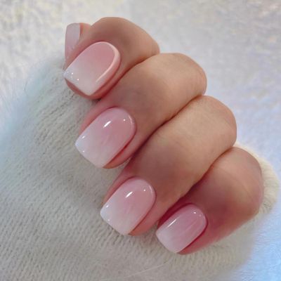 Qsnidy Press on Nails Square - French Ombre Pink Fake Nails Short Acrylic Full Cover Glue on Nails in 12 Sizes - 24 Piece Nail KitNatural Fit for Women & Girls Daily Wear