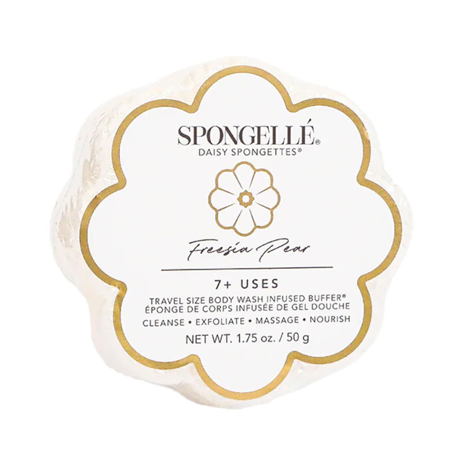 Spongelle Freesia Pear Spongette Loofah Body Scrubber | Bath &amp; Shower Loofah for Women | Body Scrubber Exfoliator with Body Wash Infused Sponge | 5 uses | Fresh Freesia, Juicy Pear &amp; Musk