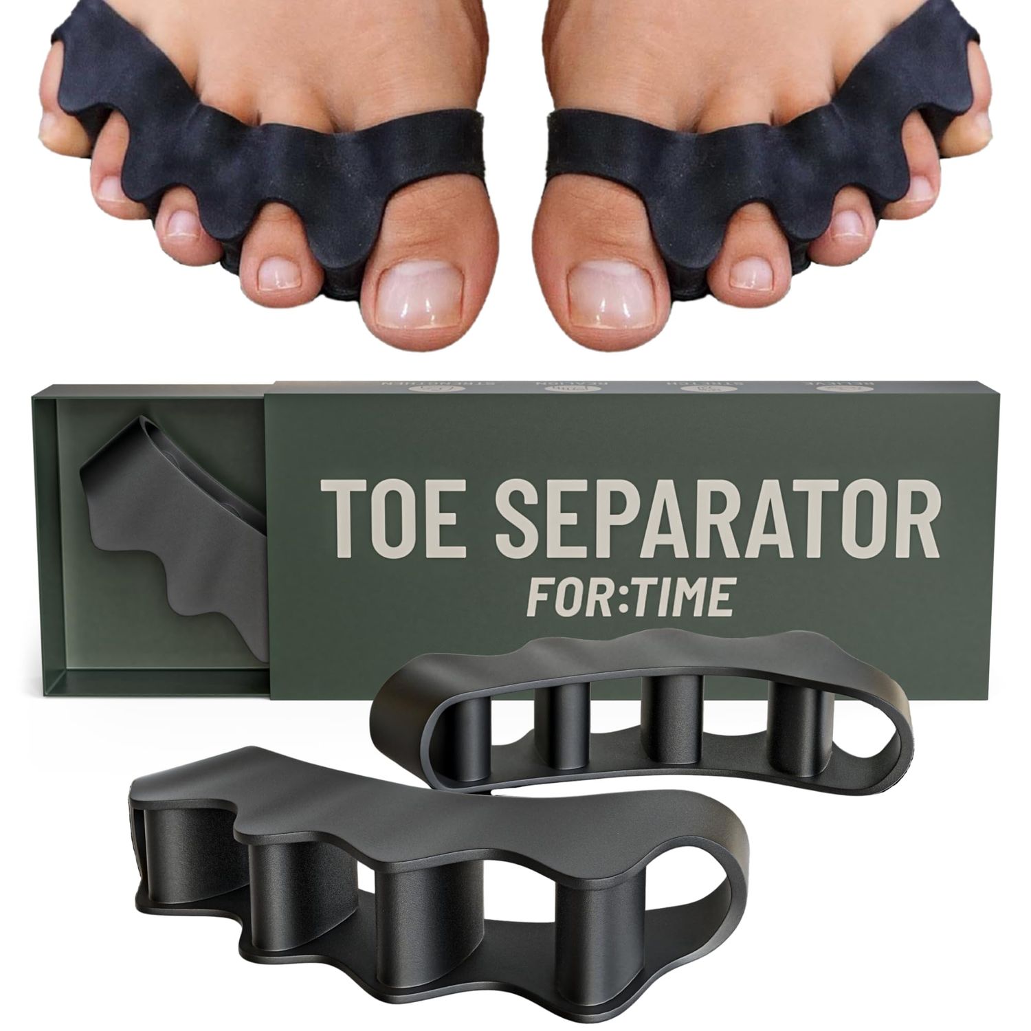 Toe Spacers - Bunion Corrector for Women &amp; Men, Toe Separators for Women, Toe Spacers Men, Hammer Toe Straightener, Bunion Relief, 1 Pair Silicone Gel Toe Separators (Black, 1)