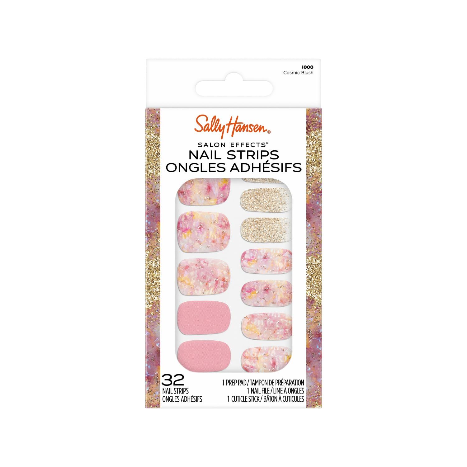 Sally Hansen Salon Effects, Cosmic Blush, Nail Strips, No UV Light Needed, No Dry Time, Long-Lasting, Non-Damaging, No Chipping