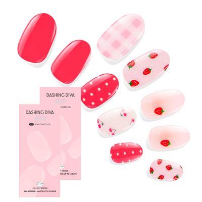 Dashing Diva Glaze Nail Strip Duo - Eat Your Fruits Collection - Central Park Picnic &amp; Cherry Vanilla - Long Lasting, Chip Resistant, Semi-Cured Gel Nail Strips - Contains 2 Colors