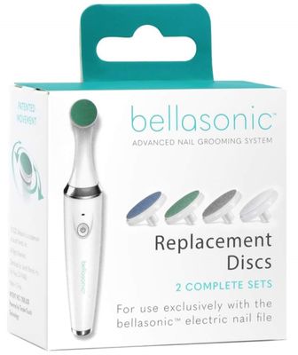 Replacement Discs for Bellasonic 4-in-1 Rechargeable Electric Nail File Set with Unique Oscillating Head - Shape, Smooth, Buff &amp; Shine Nails | Remove Cuticles &amp; Calluses (2 Sets)