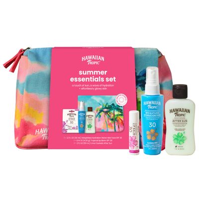 Hawaiian Tropic Summer Essentials Set - Includes Travel Size Sunscreen for Face, SPF Lip Balm, After Sun Lotion &amp; Kristin Konefal Bag | Sunscreen Set, Beach Essentials, Beach Gifts, Travel Kit