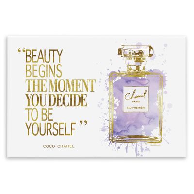 Stupell Industries Beauty Begins Designer Quote Purple Glam Perfume Bottle, Design by Amanda Greenwood, 15 x 10