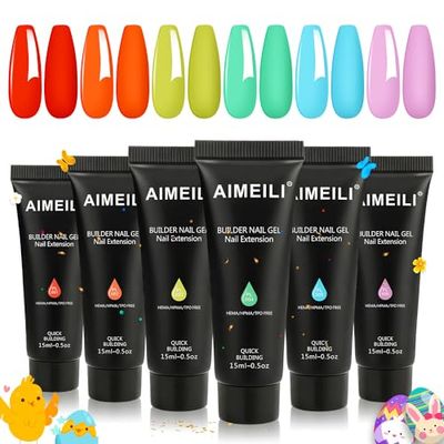 AIMEILI Poly Nail Extension Gel Kit, 6 Colors Summer Neon Poly Nail Enhancement Nail Art Design DIY Salon Nail At Home Gift for Women Nail Gel Kit - 7