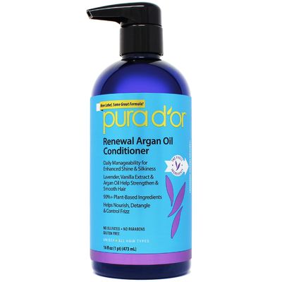 PURA DOR 16 Oz Renewal Argan Oil Conditioner - Sulfate-Free, Hydrating, Frizz Control, Color-Safe, with Organic Aloe Vera &amp; Argan Oil, Nourishing &amp; Strengthening for Dry, Damaged Hair