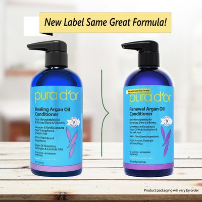 PURA DOR 16 Oz Renewal Argan Oil Conditioner - Sulfate-Free, Hydrating, Frizz Control, Color-Safe, with Organic Aloe Vera & Argan Oil, Nourishing & Strengthening for Dry, Damaged Hair