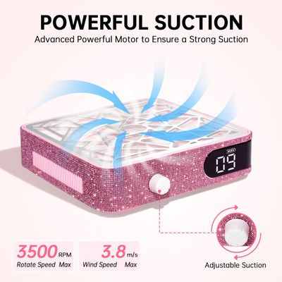 CHRISTINE SHELLY Nail Dust Collector, Powerful Vacuum Fan Vent Dust Collector Extractor Dust Suction Machine for Acrylic Nails Polishing, Nail Salon, Pink Diamond