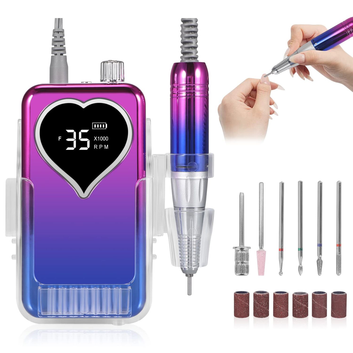 Electric Nail Drill Professional:35000RPM Electric Nail Drill Machine,Rechargeable Nail Efile for Acrylic Gel Nails, Manicure Pedicure Polishing Shape Tools for Salon Home Use