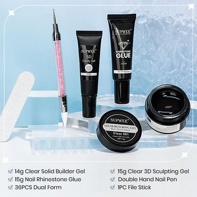 SUPWEE Solid Builder Gel for Nails 3D Nail Sculpture Gel and Nail Rhinestone Glue 3d Gels Nails Art Clear Hard Gels for Christmas Home DIY Manicure